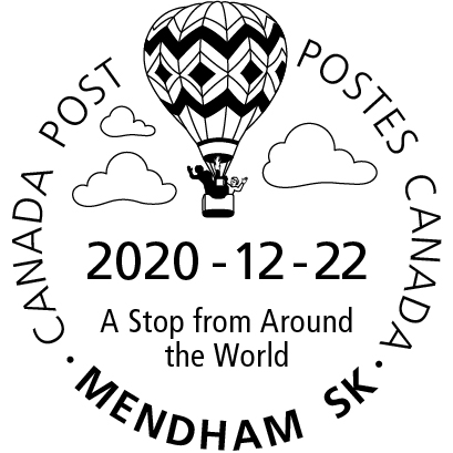 Hot air ballon with three clouds, local motto A Stop from Around the World, December 22, 2020.