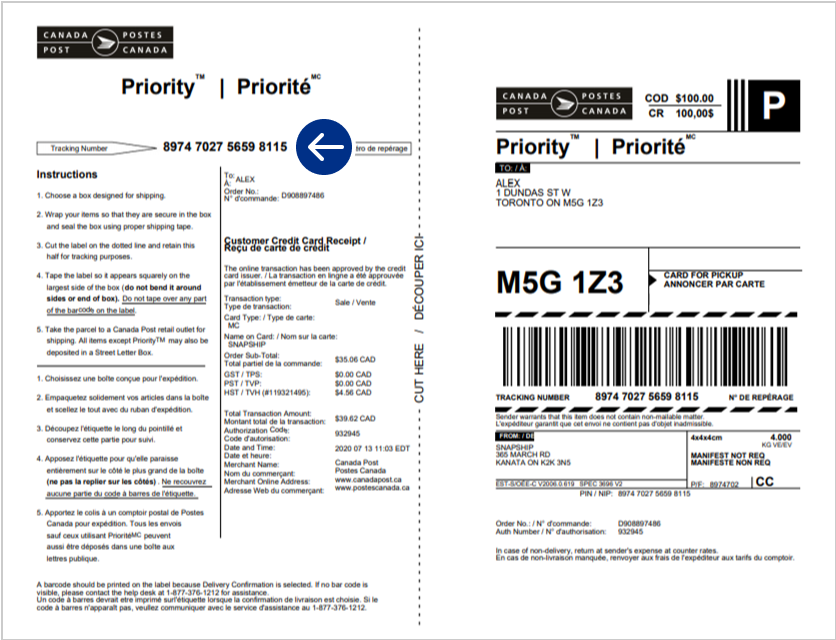An example of a residential Collect on Delivery (COD) shipping label.