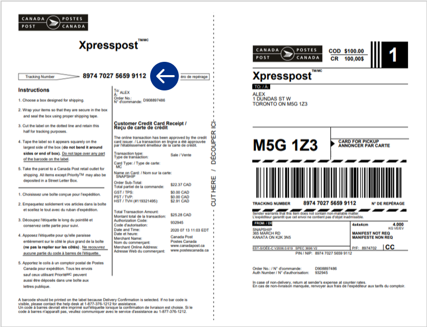 An example of a commercial Collect on Delivery (COD) shipping label.